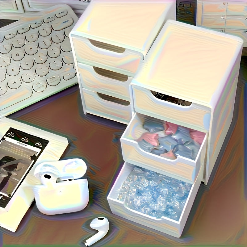 3-Tier White Plastic Storage Cabinet with Smooth Sliding Drawers - Heavy-Duty Stackable Organizer with Clear Front Panels & White Drawers, Space-Saving Design for Home, Office, Travel - Durable Plastic Construction, Compact Organizer for Jewelry, Cosmetic