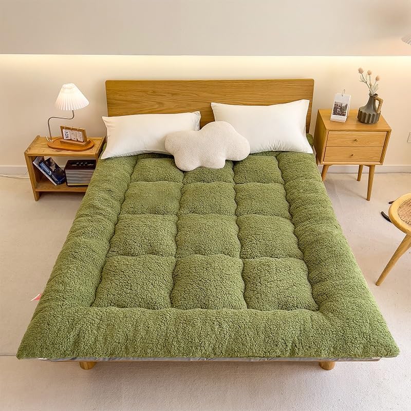 Japanese Tatami Mattress - 4-Inch Thick Foldable Floor Bed, Super Soft All-Season Sleeping Pad with Hook-and-Loop Closure, Twin\u002FFull\u002FQueen\u002FKing\u002FCalifornia King Size, Machine Washable for Camping, Guest Room & Sofa Bed Converter