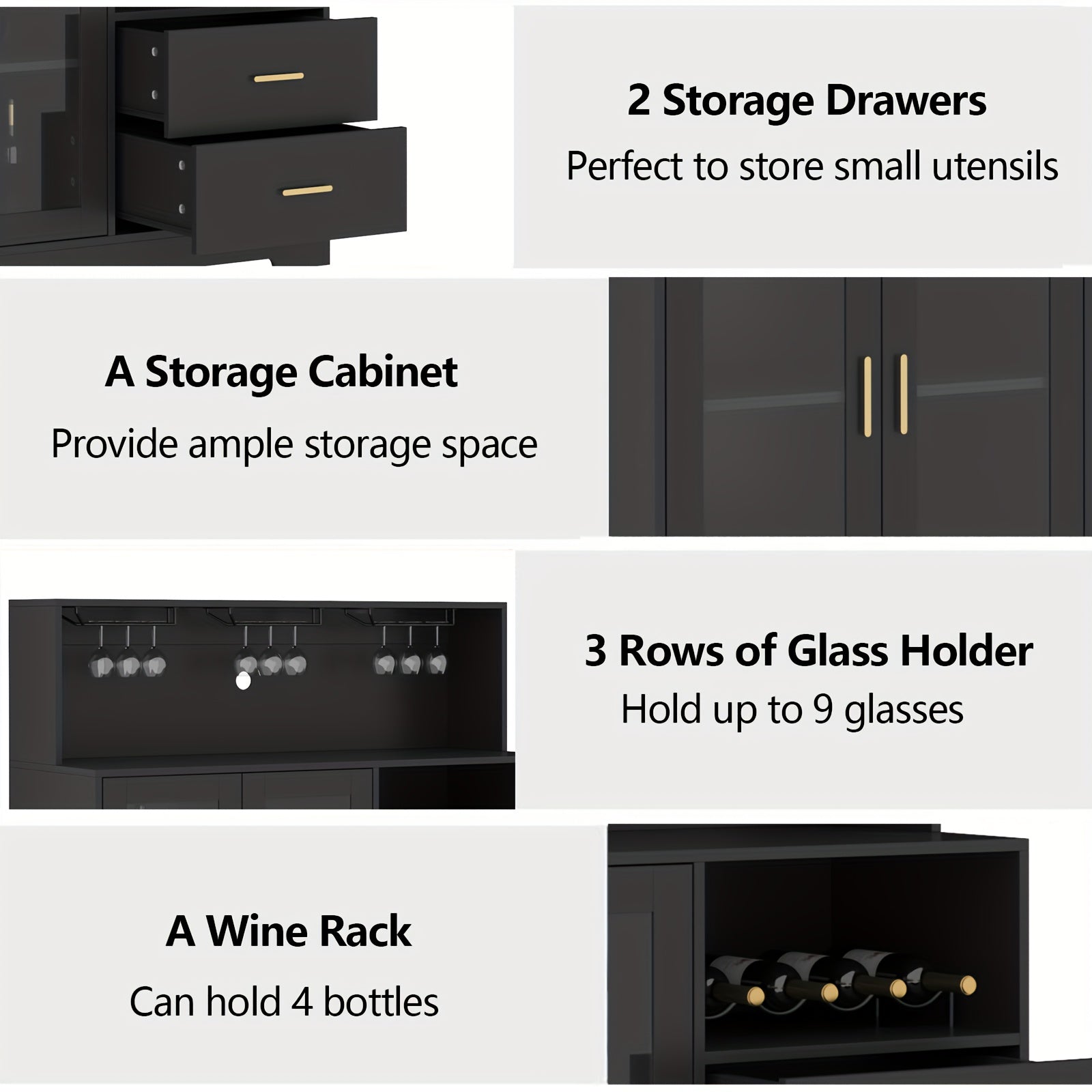 Storage Cabinet with Wine Rack, Buffet Cabinet with Glass Holders, Coffee Bar Cabinet, Home Bar Cabinet, Wine Bar Cabinet Kitchen Buffet Sideboard with Adjustable Storage Shelves, Freestanding Liquor Cabinet for Living Room, Dining Room