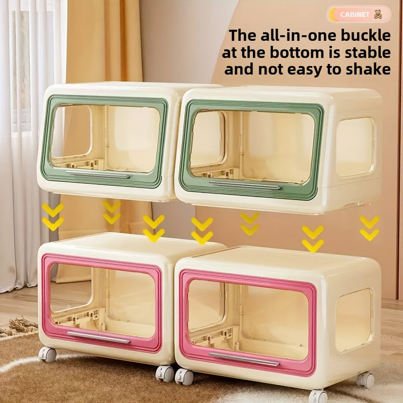 A Multifunctional Storage Cabinet for Miscellaneous Item Organization, A Wheeled And Movable Shelf with Multiple Stackable Layers, Featuring A Colorful And Cute Style with Dust-proof Storage.