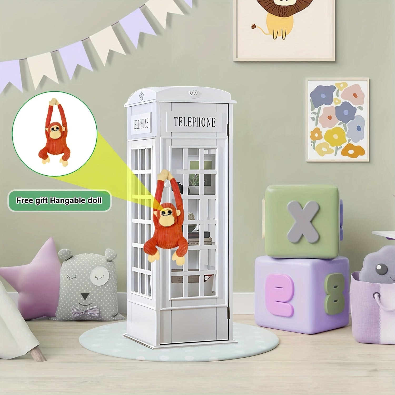 Telephone Booth Bookshelf 5-Tier Wood Cd Storage Cabinet, Floor Standing Bookcase With Acrylic Door, Storage Cabinet Cube Organizer Display Cabinet, 44.5\