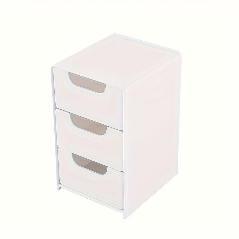 3-Tier White Plastic Storage Cabinet with Smooth Sliding Drawers - Heavy-Duty Stackable Organizer with Clear Front Panels & White Drawers, Space-Saving Design for Home, Office, Travel - Durable Plastic Construction, Compact Organizer for Jewelry, Cosmetic