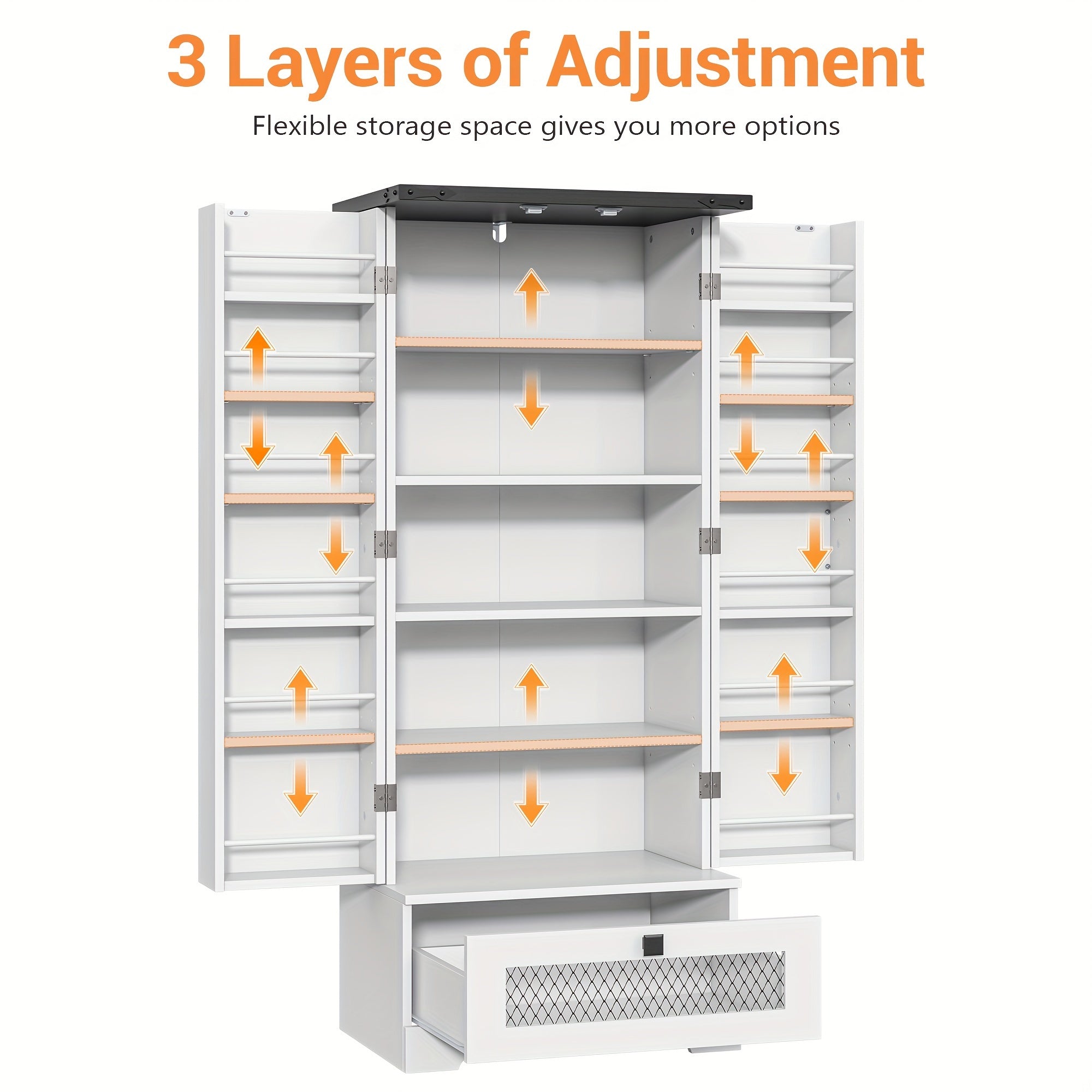 55'' Pantry Cabinet, Kitchen Pantry Storage Cabinet With Adjustable Shelves And Drawer, Wooden Kitchen Storage Cabinet, Buffet Cupboards Cabinet For Kitchen, Living Room, Bathroom, Dining Room, Storage Drawer Units