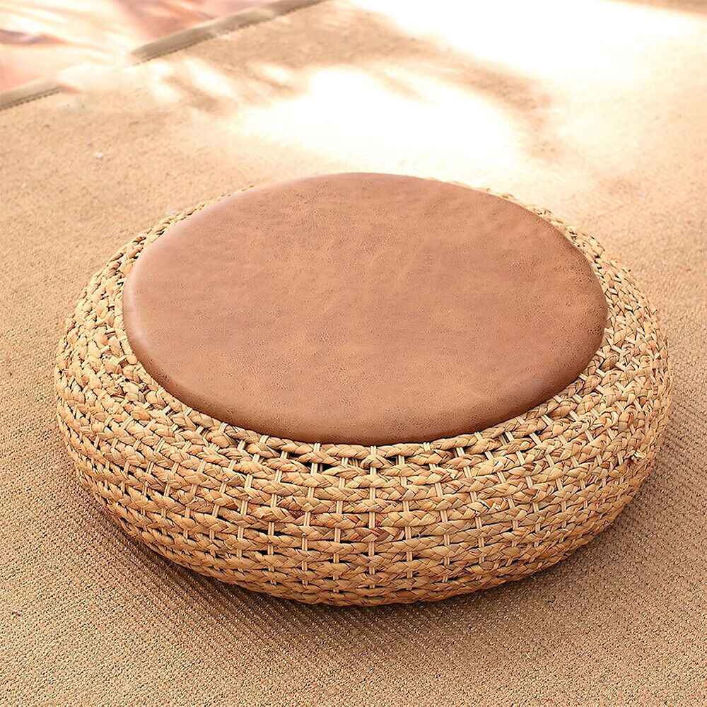 Straw Flat Seat Cushion, Tatami Floor Straw Mat Natural Cushion, Japanese Style Round Sitting Padded Handmade Floor Pouf Mat for Yoga Meditation Mat Living Room