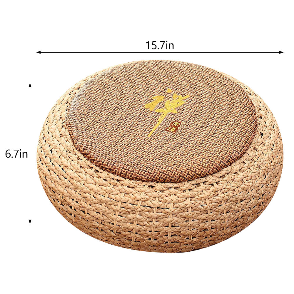 Straw Flat Seat Cushion, Tatami Floor Straw Mat Natural Cushion, Japanese Style Round Sitting Padded Handmade Floor Pouf Mat for Yoga Meditation Mat Living Room