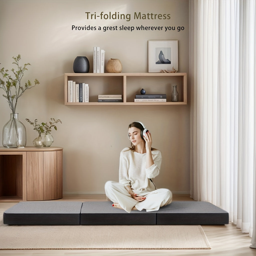 6inch Tri-Fold Mattress, Portable Twin Size Floor Mattress, Folding Mat for Travel, Camping, And Yoga, Foldable Mat with Washable Cover