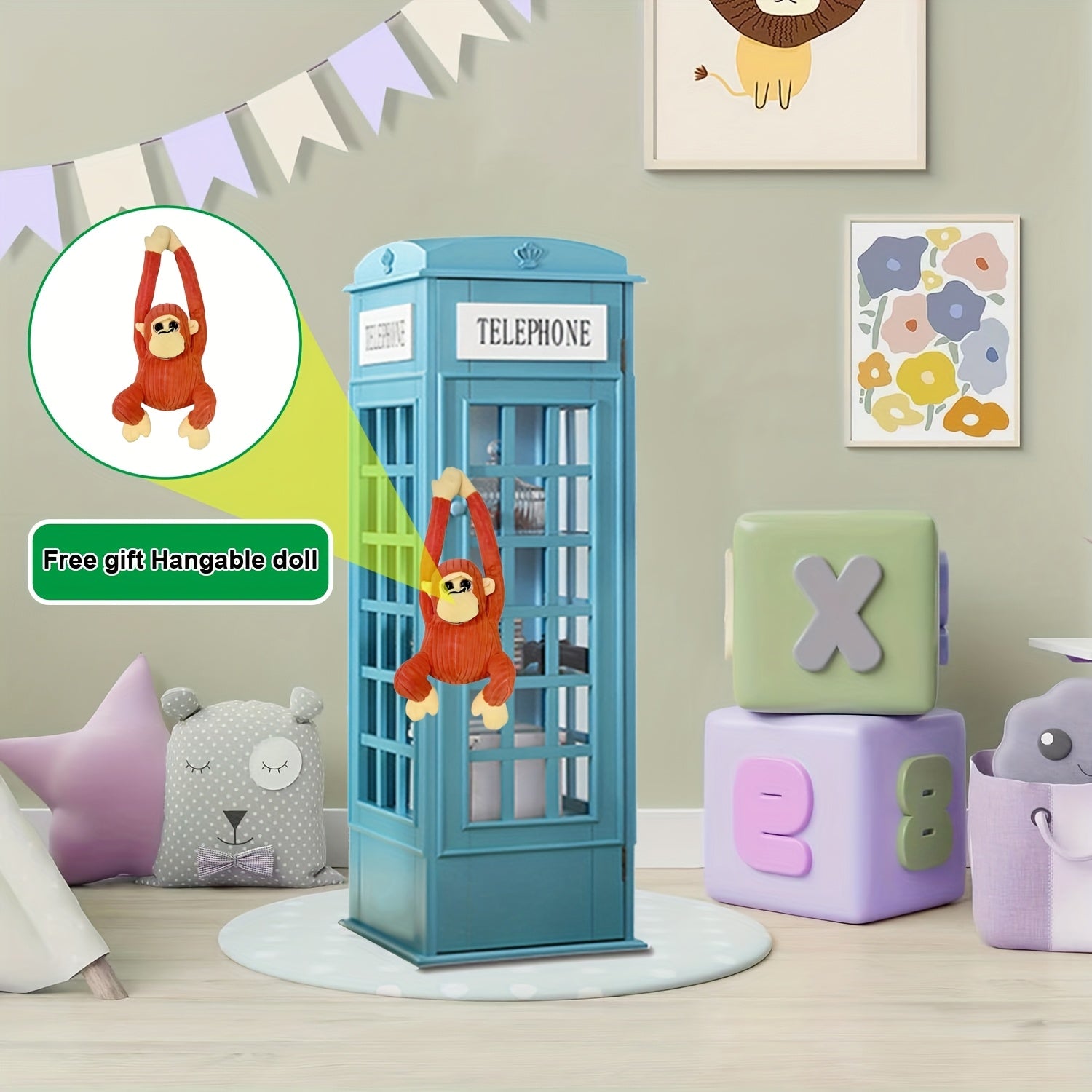 Telephone Booth Bookshelf 5-Tier Wood Cd Storage Cabinet, Floor Standing Bookcase With Acrylic Door, Storage Cabinet Cube Organizer Display Cabinet, 44.5\