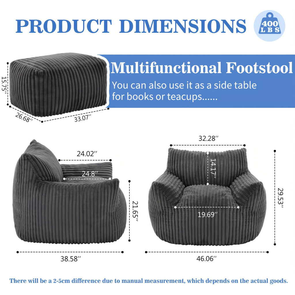 Living&Giving Oversize Bean Bag Sofa, Fireside Chair, Lazy Floor Sofa Couch, Tatami Sofa, Suitable For Living Room Bedroom Office, Warm Best Christmas Gifts For Her\u002FHim (Dark Grey, Beige, Orange)