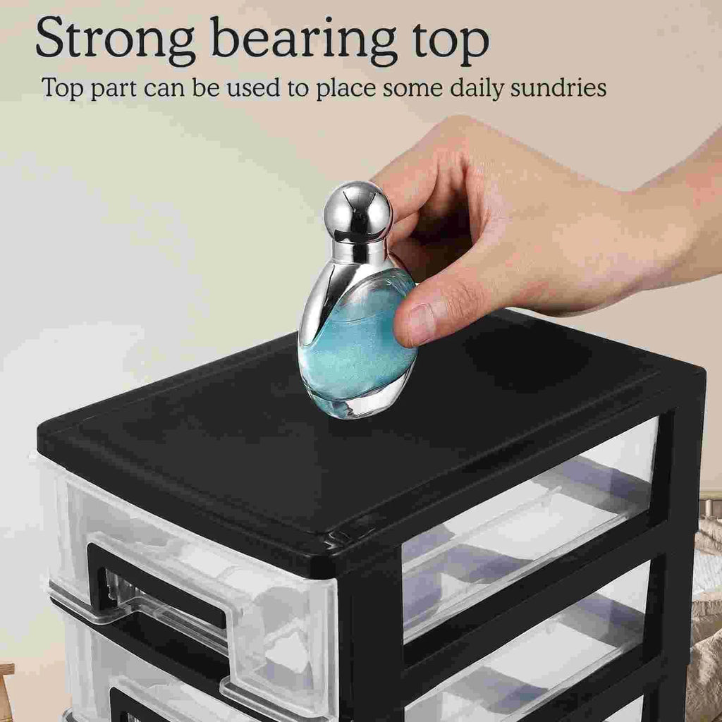 Black and Transparent Multifunctional 5-Layer Plastic Locker with Drawers - Waterproof and Dustproof Home Office Organizer