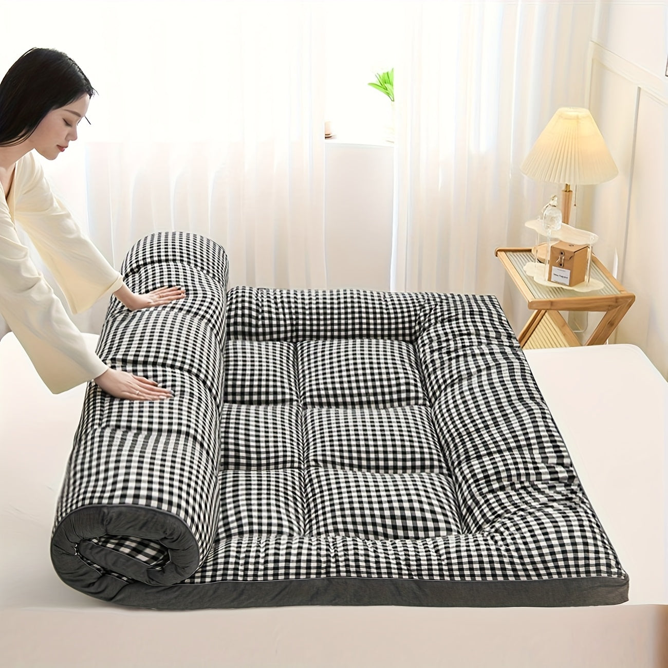 Roll Up Thin Mattress, 1000gsm, Soft, Foldable & Breathable, Thin Tatami Mat Sleeping Pad, Sleeping Pad for Floor, Guest, Bed, Sofa, Roll Up Camping Mattress