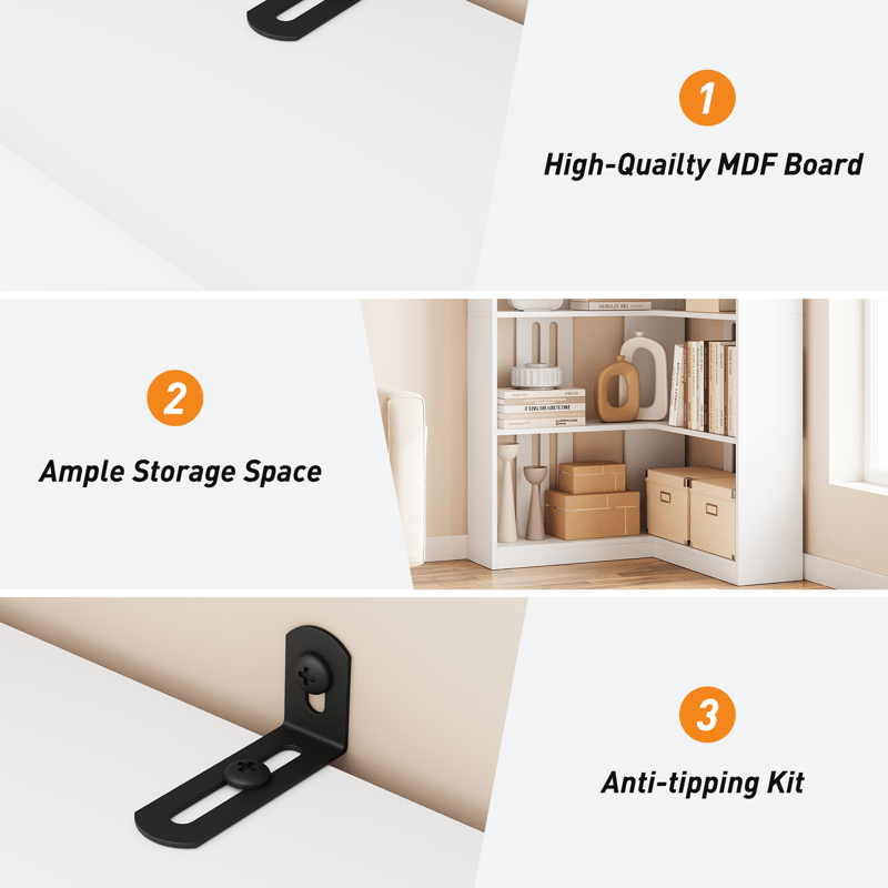 L Shaped Corner Bookshelf 5 Tier Large Wood Display Bookshelf 90° Corner Standing Bookcase