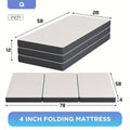 4 Inch Tri Fold Folding Mattress Memory Foam Mattress Topper Portable Foldable Mattress Topper For Camping, Guest, Floor RV, CertiPUR-US Certified, With Washable Cover, Easy Storage