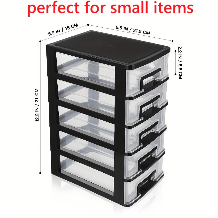 Black and Transparent Multifunctional 5-Layer Plastic Locker with Drawers - Waterproof and Dustproof Home Office Organizer