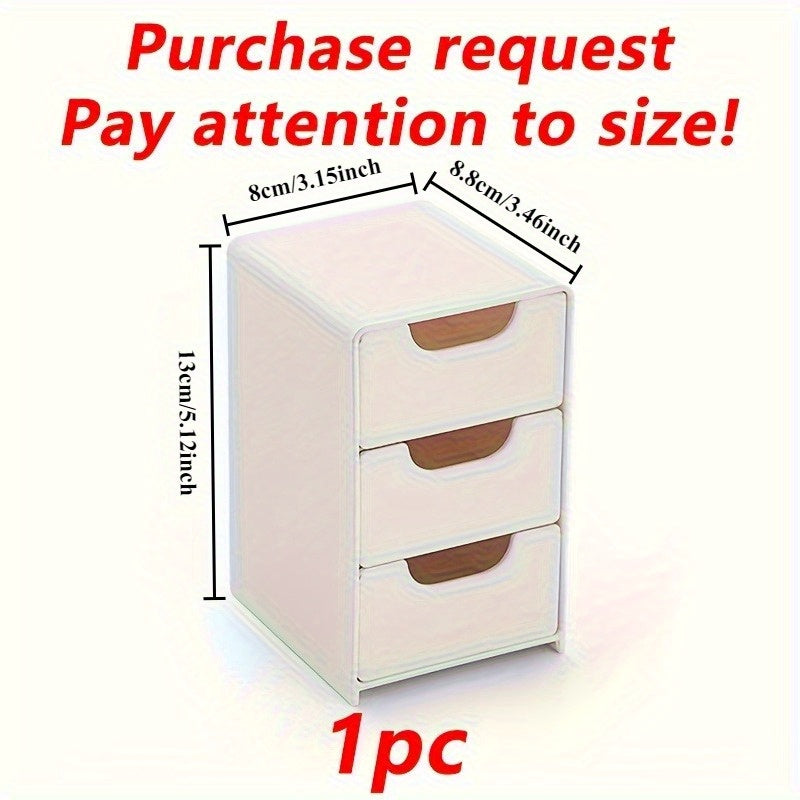 No-assembly desktop storage cabinet, stylish 3-tier white drawer organizer with round handles, suitable for office supplies, jewelry, and cosmetics. Lightweight and odor-free, a cute and practical desk organizer