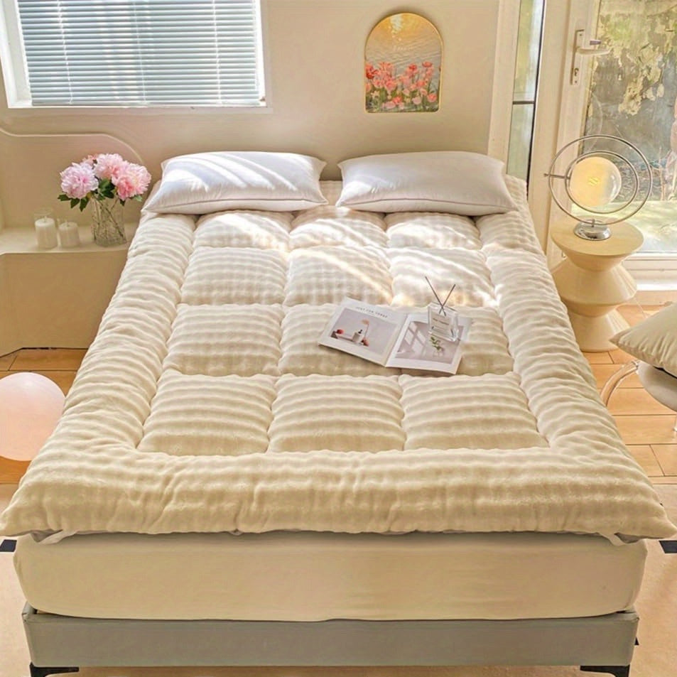 OASKYS Japanese Floor Mattress - Super Soft Velvet Foldable Roll-Up Tatami Mat, Thickened Comfortable Sleeping Pad for Dorm, Machine Washable, White & Gray Design, Dorm Room Bedding, Cozy Bedding, Highquality Bedding, OASKYS