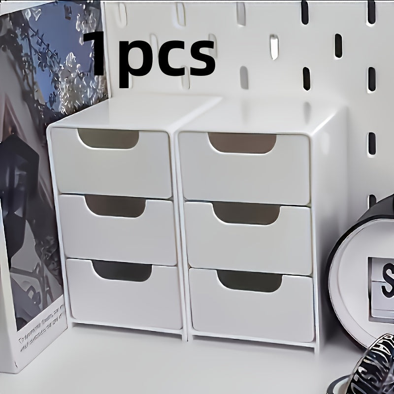 3-Tier White Plastic Storage Cabinet with Smooth Sliding Drawers - Heavy-Duty Stackable Organizer with Clear Front Panels & White Drawers, Space-Saving Design for Home, Office, Travel - Durable Plastic Construction, Compact Organizer for Jewelry, Cosmetic