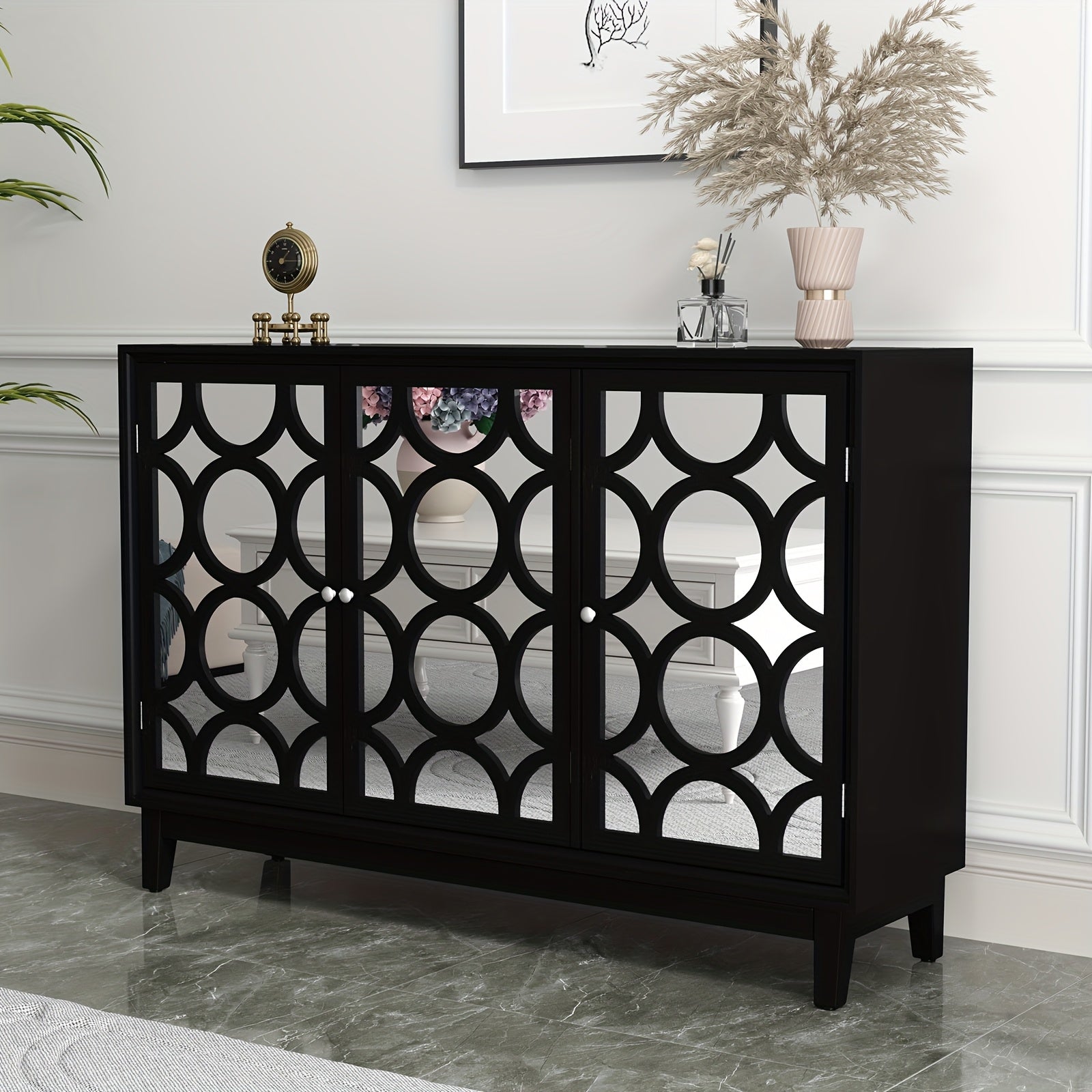 Sideboard Cabinet with Mirror Doors, Modern Buffet Cabinet with Storage, Accent Storage Cabinet for Living Room, Dining Room, Entryway