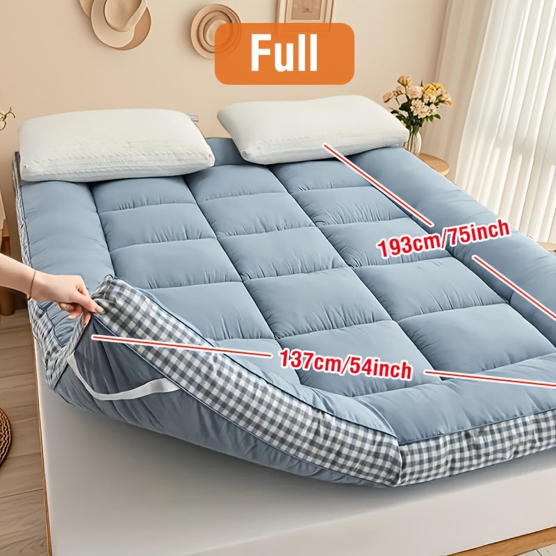 1pc 1200gsm Roll Up Mattress, Blue Green Pink Topper - 3.15-3.94inch Thick Quilted Bed Topper With Checkered Border, Thick Tatami Mat Sleeping Pad, Machine Washable, For Sofa Bed, Guest Room, Home Decor, Sofa Bed Mattress, Best Gifts For Family