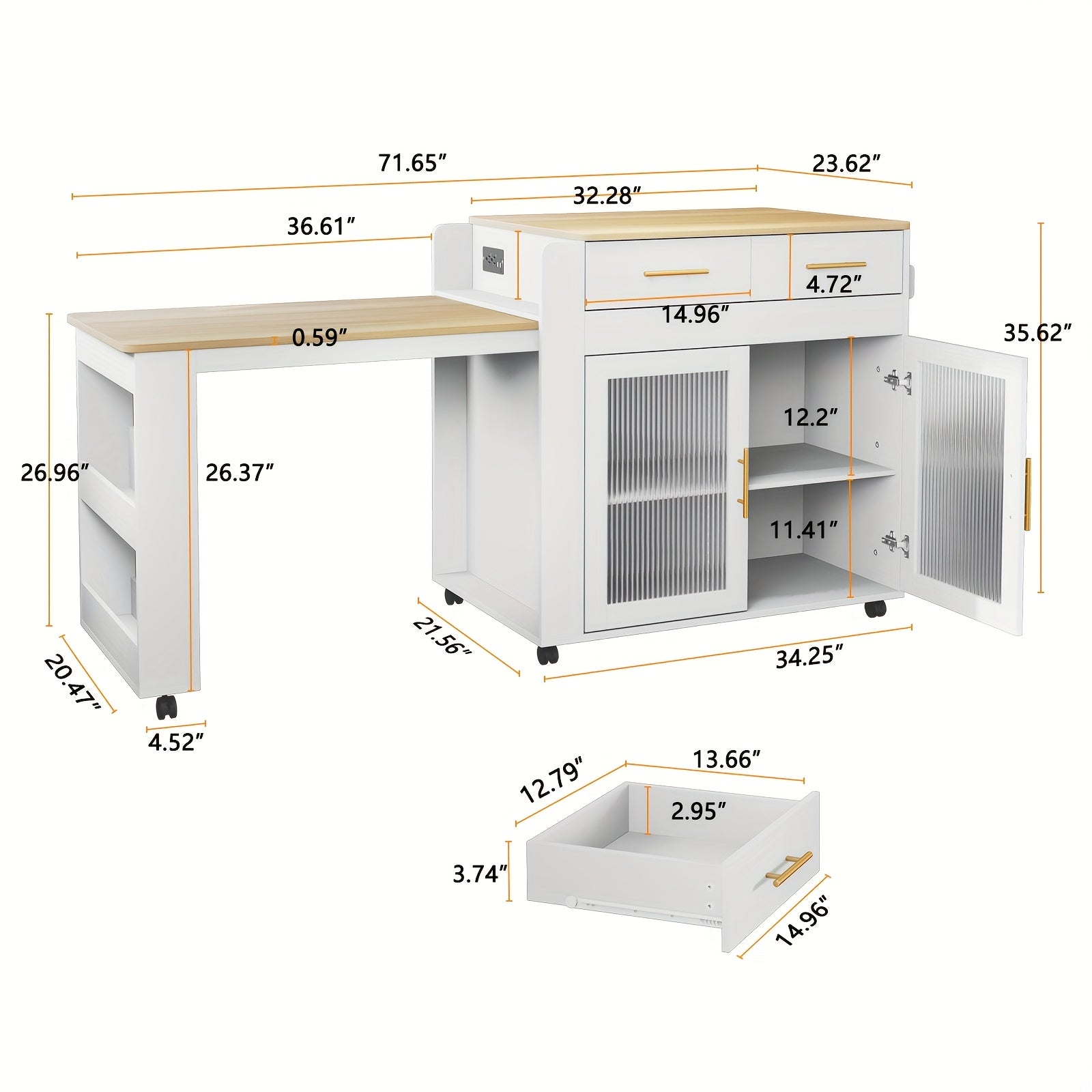HLR Rolling Kitchen Island Cart On Wheels With Storage Cabinet And 2 Drawers, Kitchen Island With Extendable Dining Table, Marble Grain Top Kitchen Island, Island Table For Kitchen