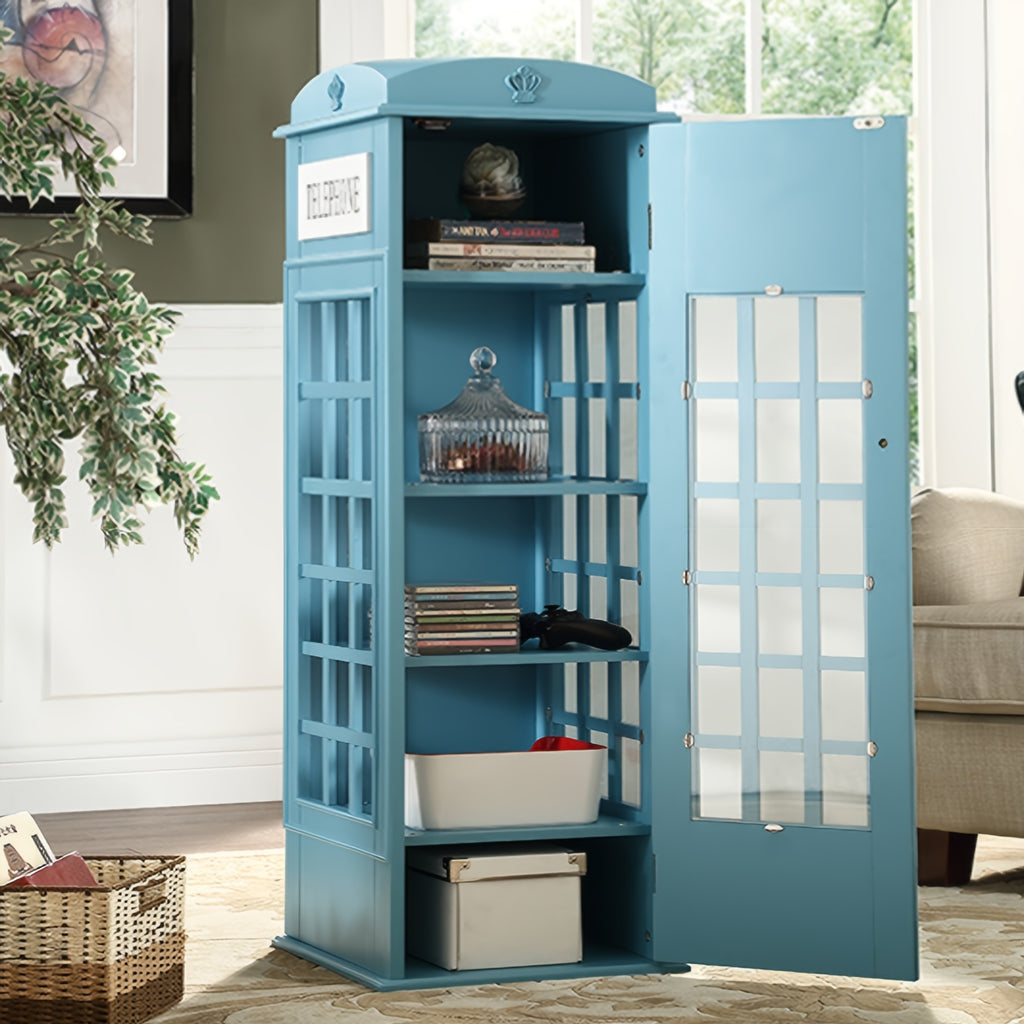 Telephone Booth Bookshelf 5-Tier Wood Cd Storage Cabinet, Floor Standing Bookcase With Acrylic Door, Storage Cabinet Cube Organizer Display Cabinet, 44.5\