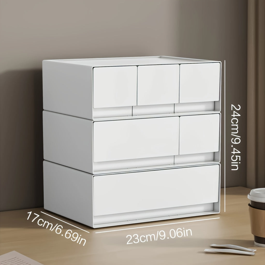 Modern White Multi-Tier Sliding Storage Cabinet with Smooth Sliding Drawers - Heavy-Duty Plastic Organizer with Black Legs & White Drawers for Home Office, Bedroom, Bathroom - Space-Saving Organizer with Top Shelf & Spacious Drawers - Durable Plastic Cons
