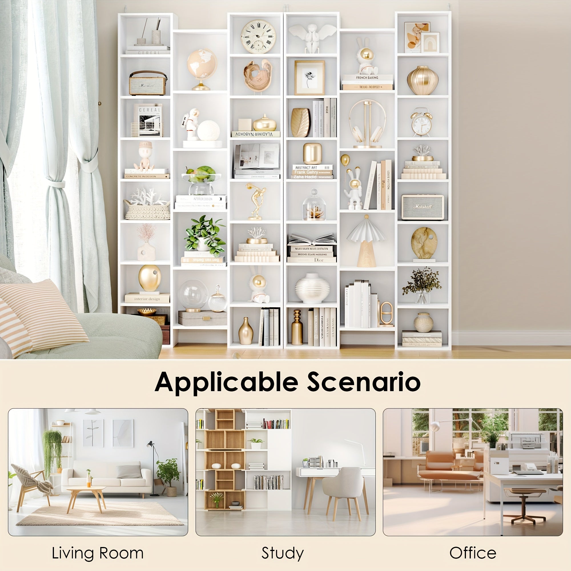 FULTRU 21 Cube Bookcases With Adjustable Shelves, Triple Wide Cube Bookshelf CD DVD Display Storage Rack, White