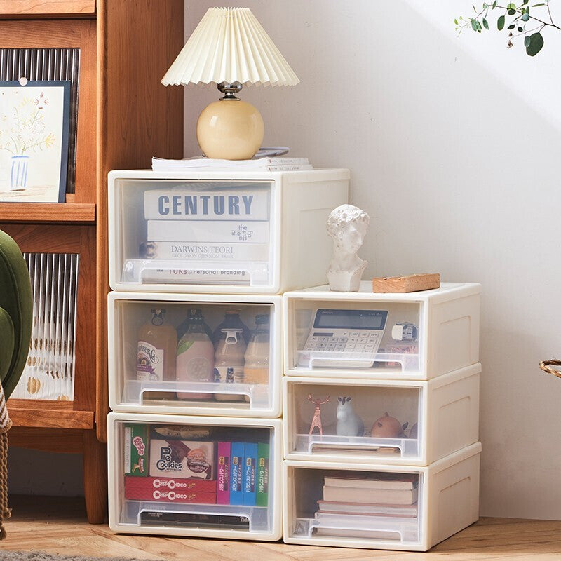 Multi-Tier Transparent Plastic Storage Cabinet with Drawers - Heavy-Duty Rectangular Organizer with Smooth Sliding Drawers & Top Shelf for Home, Office, Bedroom, Playroom Organization - Durable Plastic Construction, Space-Saving Modern Design, Multi-Purpo