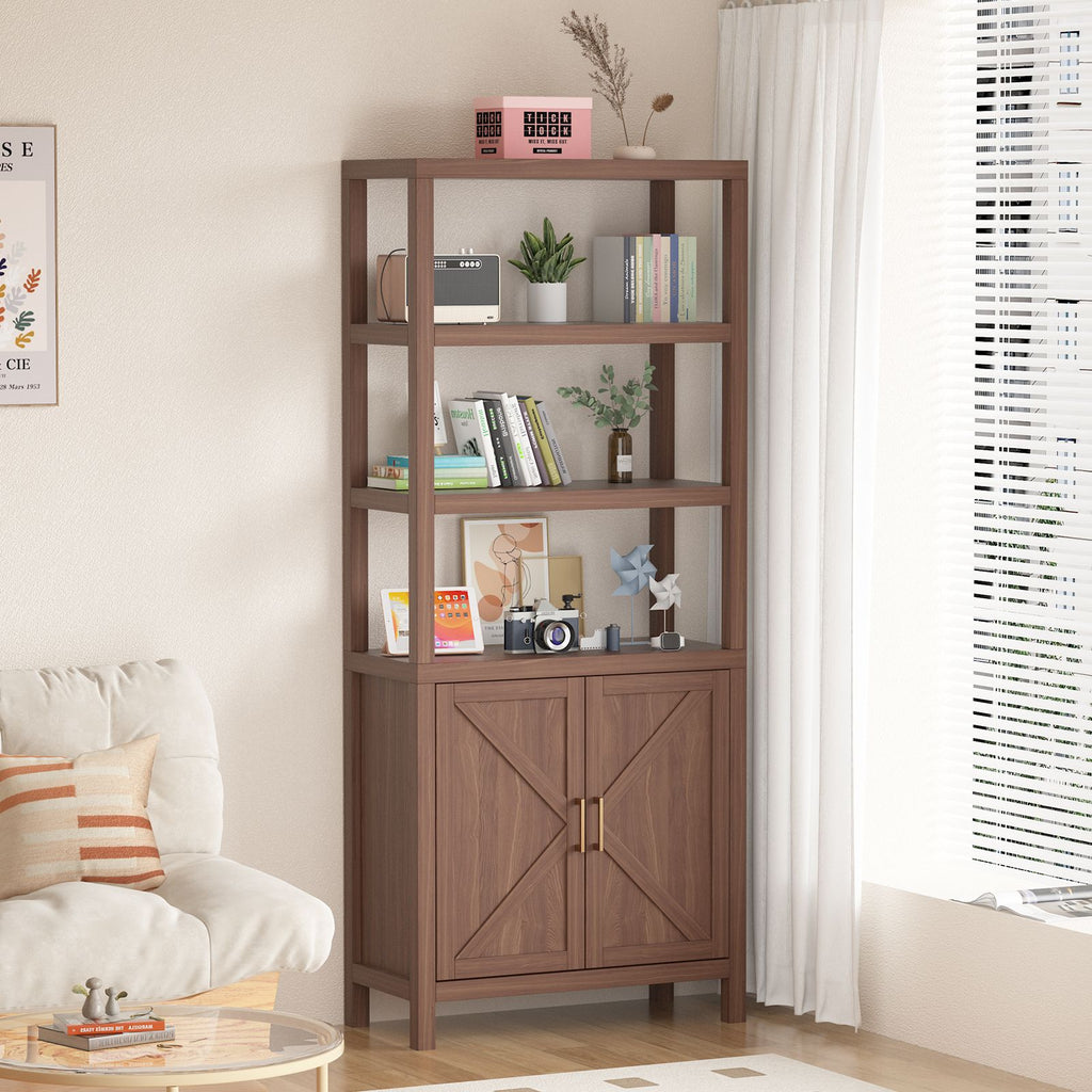 5-Tier Tall Bookshelf with Doors Cabinet - 71\