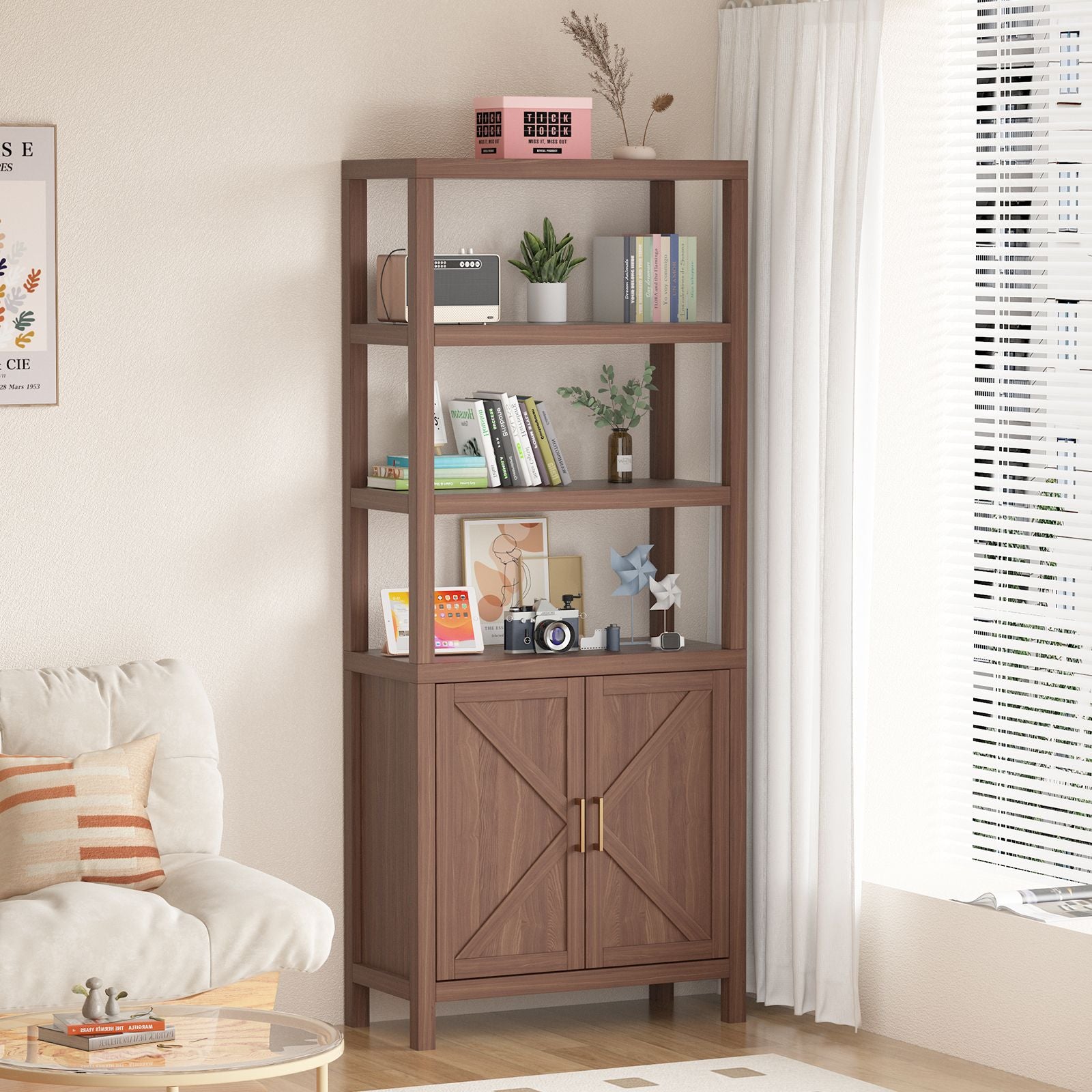5-Tier Tall Bookshelf with Doors Cabinet - 71\