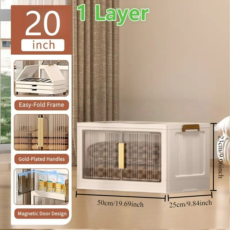 1\u002F2\u002F3\u002F4\u002F5\u002F6-Tier Extra Large Collapsible Storage Cabinet with Locking Doors - Heavy-Duty PVC Plastic Stackable Organizer System with 4-Wheel Mobility, Foldable Design & Front Panels for Closet, Bedroom, Office, Kitchen - Space-Sav