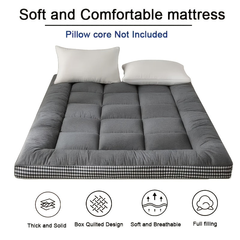 1pc 1200gsm Roll Up Mattress, Blue Green Pink Topper - 3.15-3.94inch Thick Quilted Bed Topper With Checkered Border, Thick Tatami Mat Sleeping Pad, Machine Washable, For Sofa Bed, Guest Room, Home Decor, Sofa Bed Mattress, Best Gifts For Family