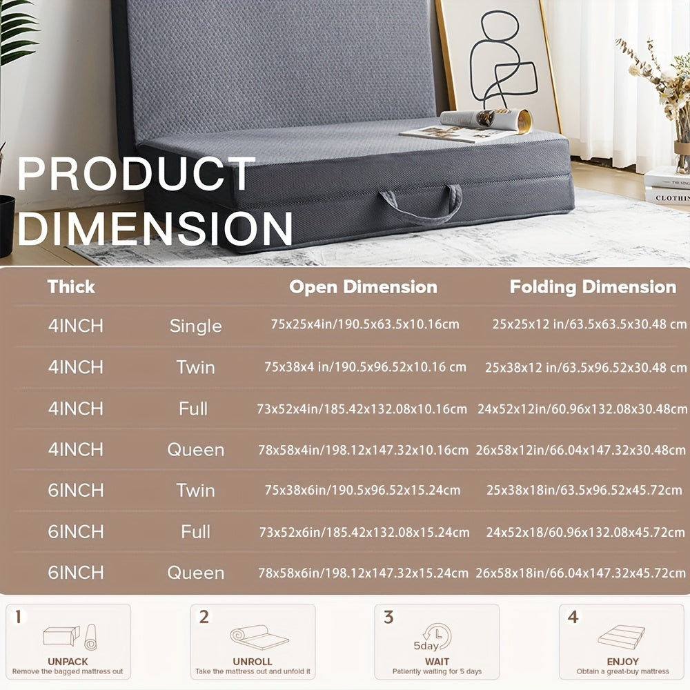 6inch Tri-Fold Mattress, Portable Twin Size Floor Mattress, Folding Mat for Travel, Camping, And Yoga, Foldable Mat with Washable Cover