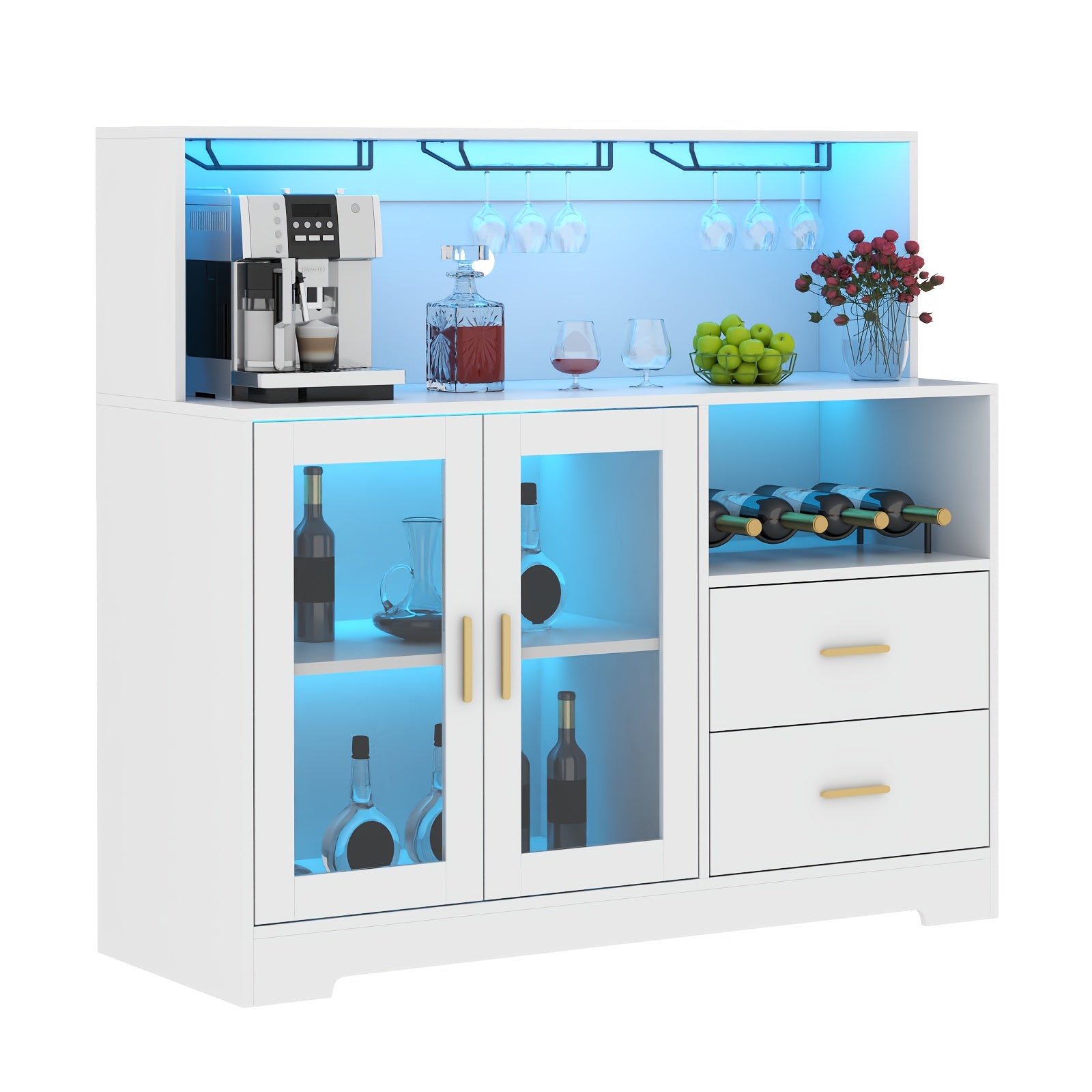 Storage Cabinet with Wine Rack, Buffet Cabinet with Glass Holders, Coffee Bar Cabinet, Home Bar Cabinet, Wine Bar Cabinet Kitchen Buffet Sideboard with Adjustable Storage Shelves, Freestanding Liquor Cabinet for Living Room, Dining Room