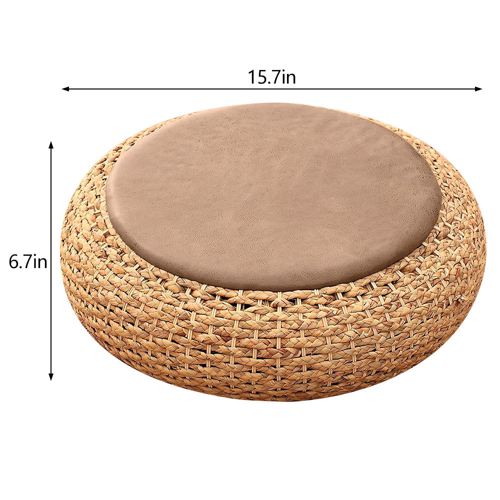 Straw Flat Seat Cushion, Tatami Floor Straw Mat Natural Cushion, Japanese Style Round Sitting Padded Handmade Floor Pouf Mat for Yoga Meditation Mat Living Room
