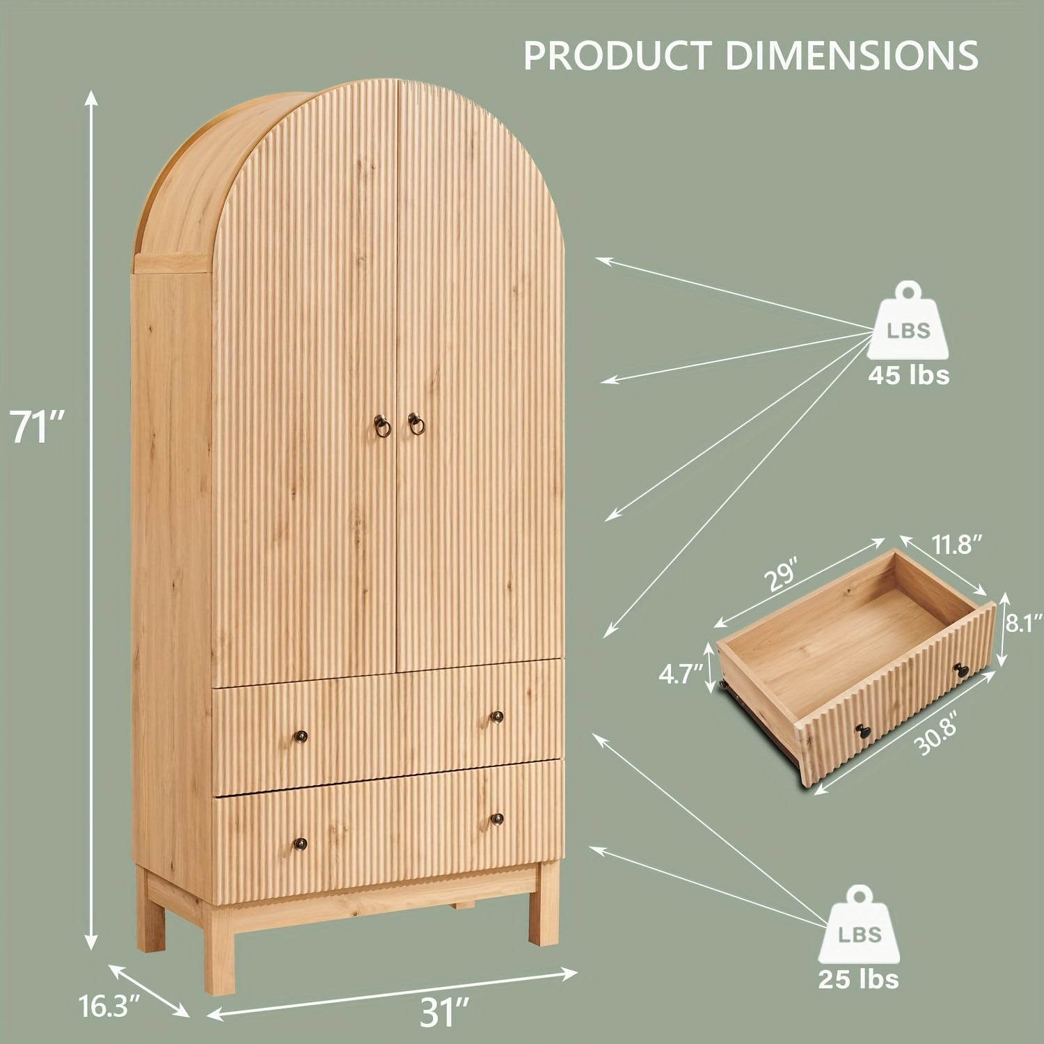 Fluted Arched Pantry Cabinet, 71\