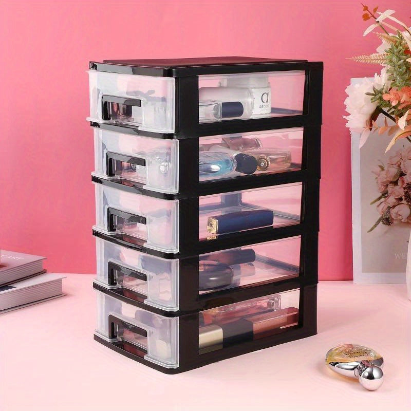 Black and Transparent Multifunctional 5-Layer Plastic Locker with Drawers - Waterproof and Dustproof Home Office Organizer