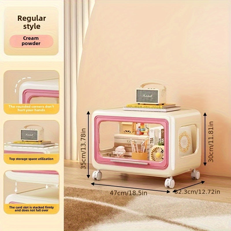 A Multifunctional Storage Cabinet for Miscellaneous Item Organization, A Wheeled And Movable Shelf with Multiple Stackable Layers, Featuring A Colorful And Cute Style with Dust-proof Storage.