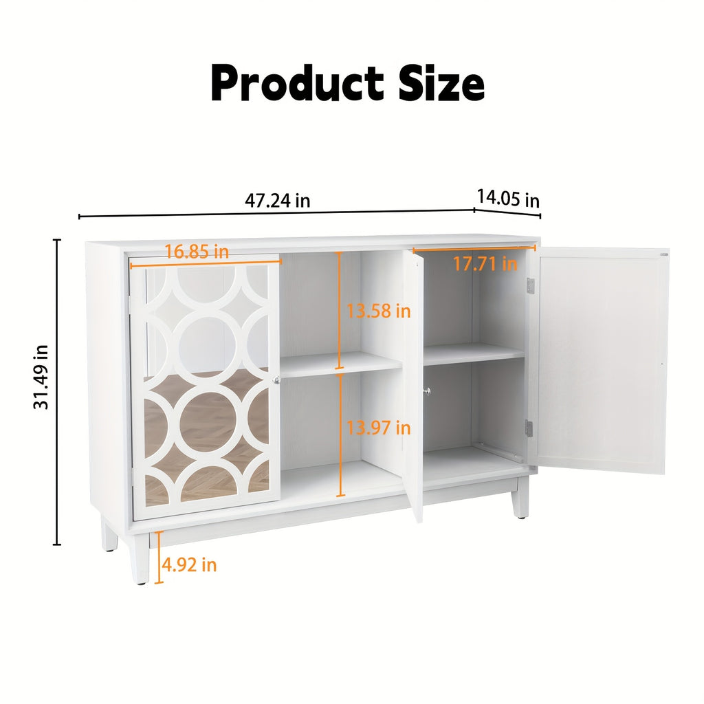 Sideboard Cabinet with Mirror Doors, Modern Buffet Cabinet with Storage, Accent Storage Cabinet for Living Room, Dining Room, Entryway