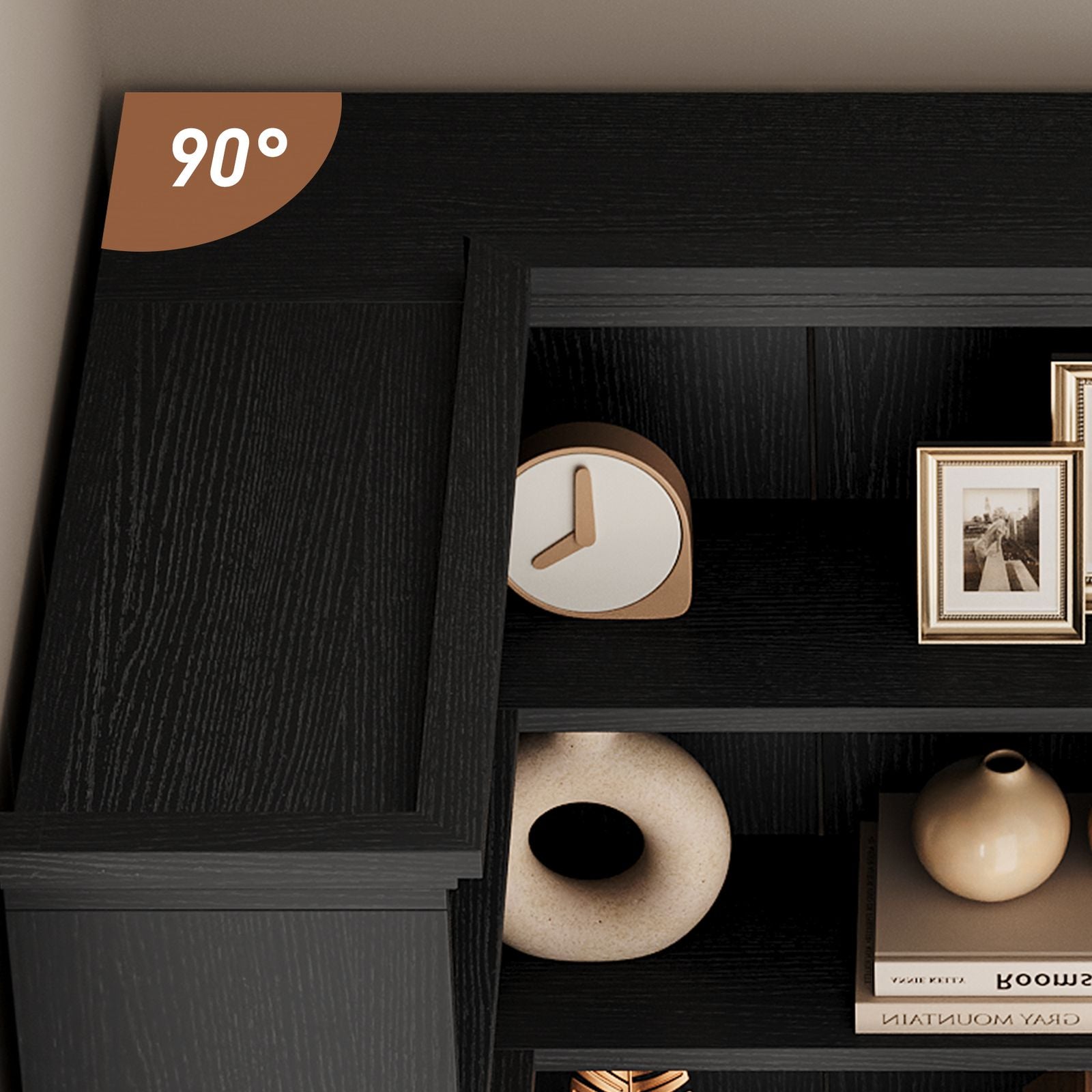 Heavy-Duty Corner Panel Bookcase - Black Modern L-Shaped Bookshelf with Curved Shelves, Space-Saving Freestanding Storage Shelf for Home Office, Living Room, Study - Easy Assembly, Sturdy Shelf Organizer (27\