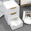 No-assembly desktop storage cabinet, stylish 3-tier white drawer organizer with round handles, suitable for office supplies, jewelry, and cosmetics. Lightweight and odor-free, a cute and practical desk organizer