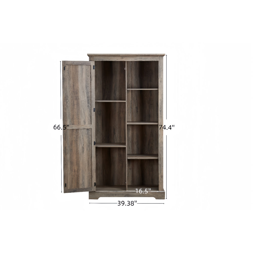 Large Rustic Farmhouse Tall Storage Cabinet with Barn Door - Solid Wood, Adjustable Shelves & X-Design Doors, Gray Wash White Oak Pantry Cupboard, 39.37\
