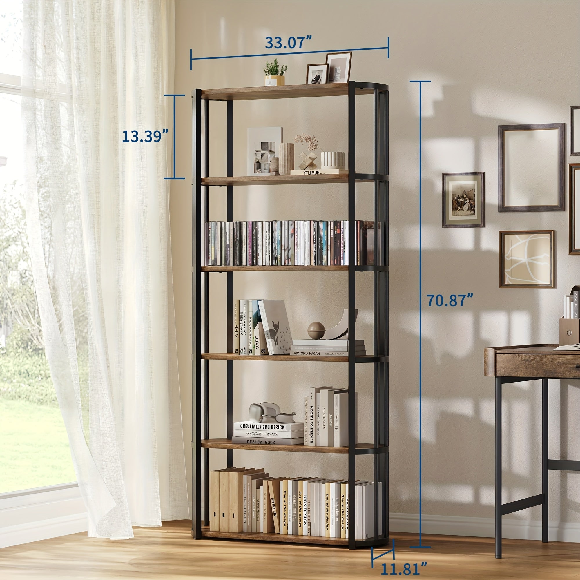 6 Tier Tall Bookshelf, 70.9\