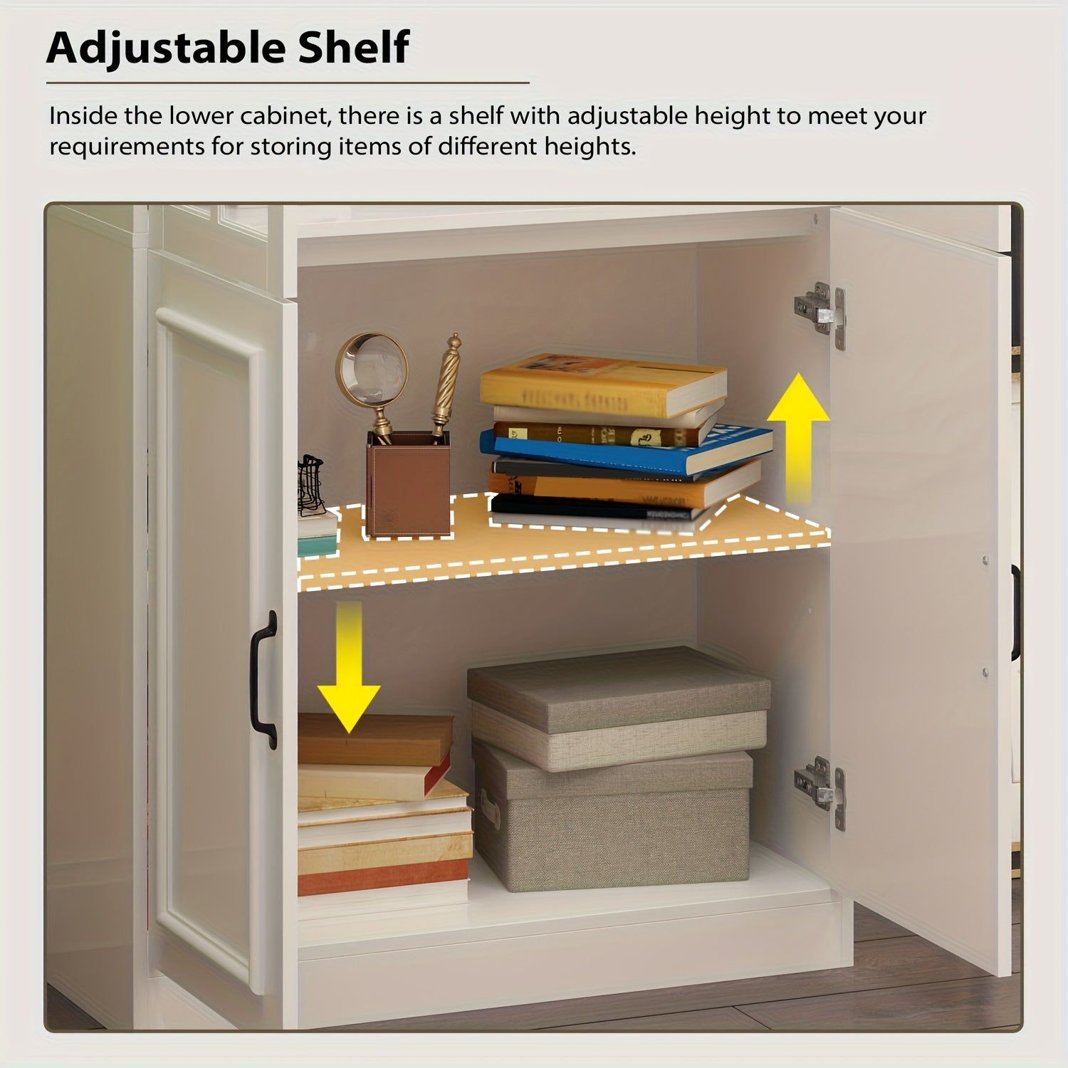 Elegant Bookcase Bookshelf Storage Cabinet with Glass Doors, Large Display Cabinet with Multi Layer Storage Shelves for Living Room And Office, Large Storage Space, White