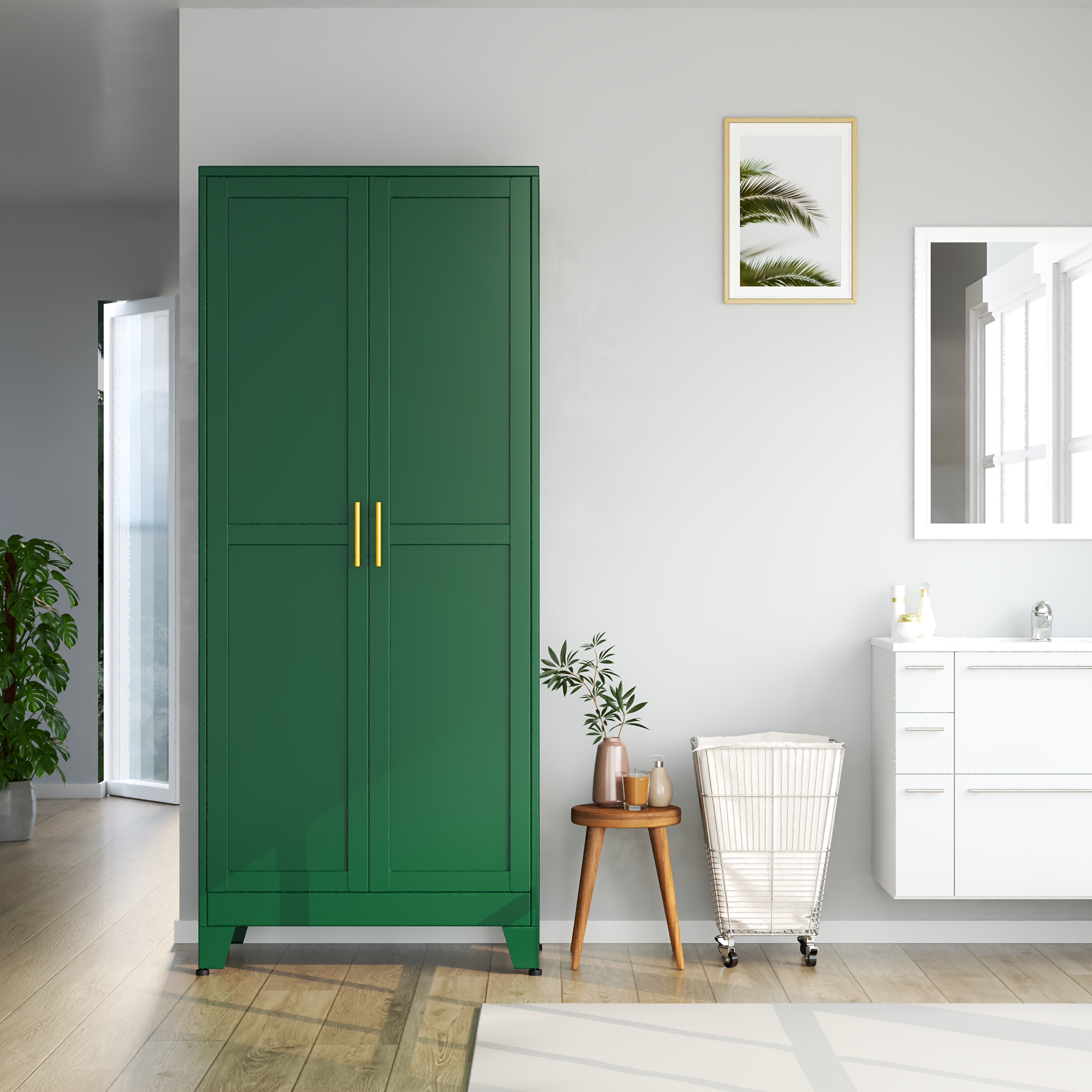 Mxa Pantry Cabinet with Adjustable Shelves, Two Doors Kitchen Metal Storage Cabinet with Golden Handle, Kitchen Pantry Cabinets Storage with Storage Space for Living Room, Bedroom, Kitchen, Dining Room and Home Office, Kitchen Pantry Cabinet, Kitchen Pant