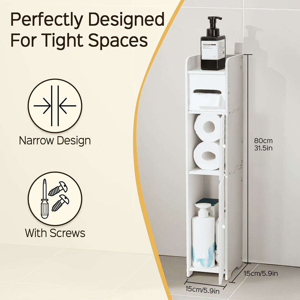 Small Bathroom Storage Cabinet, Slim & Crafed PVC Organizer, Ideal for Tight Spaces, Easy to Assemble & Durable, Multi-purpose Toilet Paper Holder Cabinet for Bathroom, Bedroom & Living Room, Toilet Paper Storage Containers