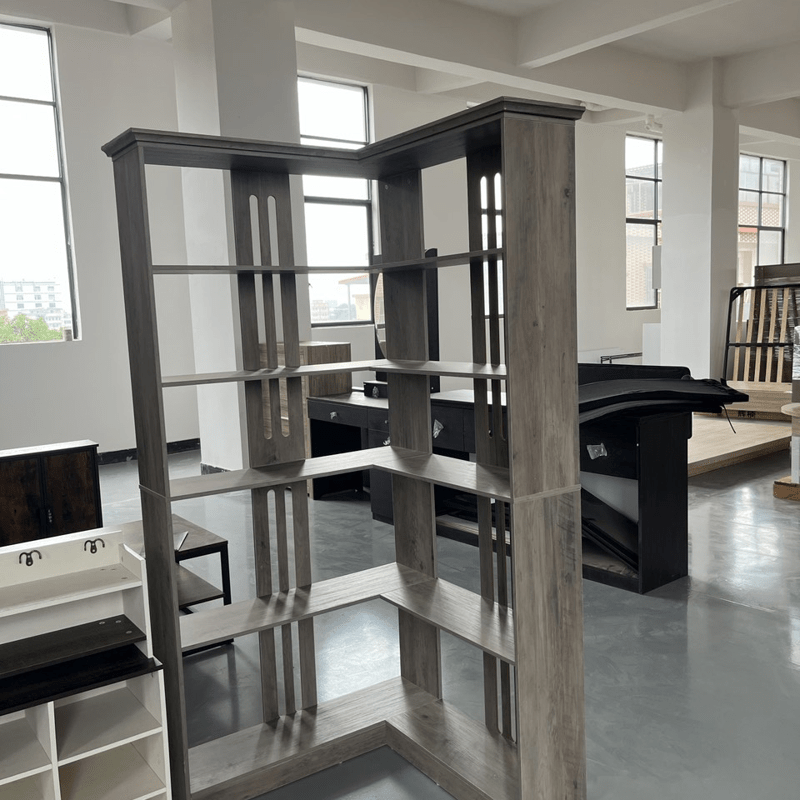 L Shaped Corner Bookshelf 5 Tier Large Wood Display Bookshelf 90° Corner Standing Bookcase