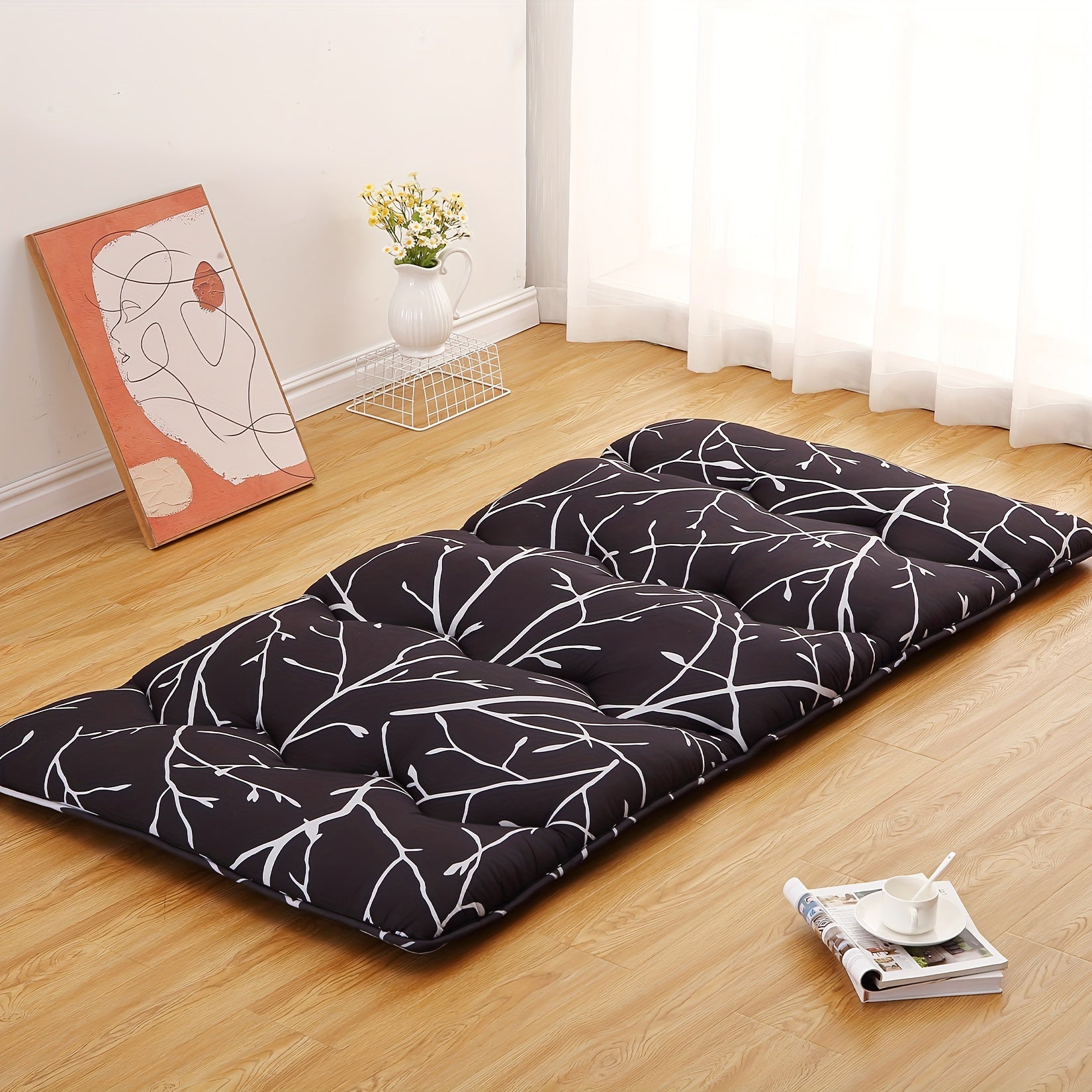 Japanese Futon Mattress, Floral Pattern Floor Mattress, Tatami Mat, Sleeping Pad For Camping And Travel