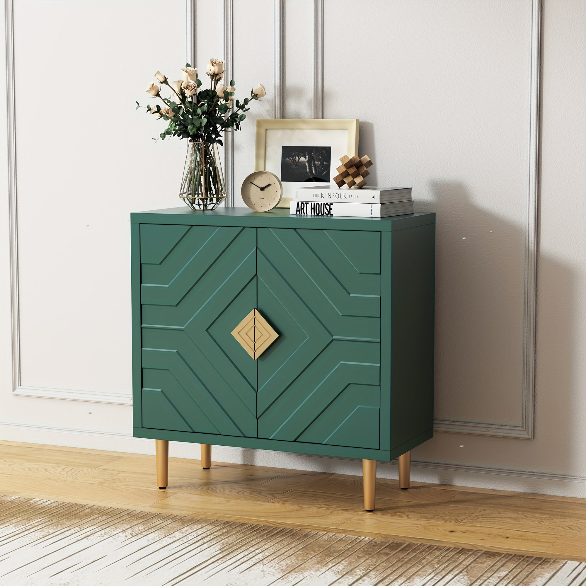 Sideboard Storage Cabinet With 2 Doors, Accent Cabinet With Decorative Embossed Pattern Doors, Sideboard Buffet Cabinet For Living Room, Kitchen, Dining Room, Hallway