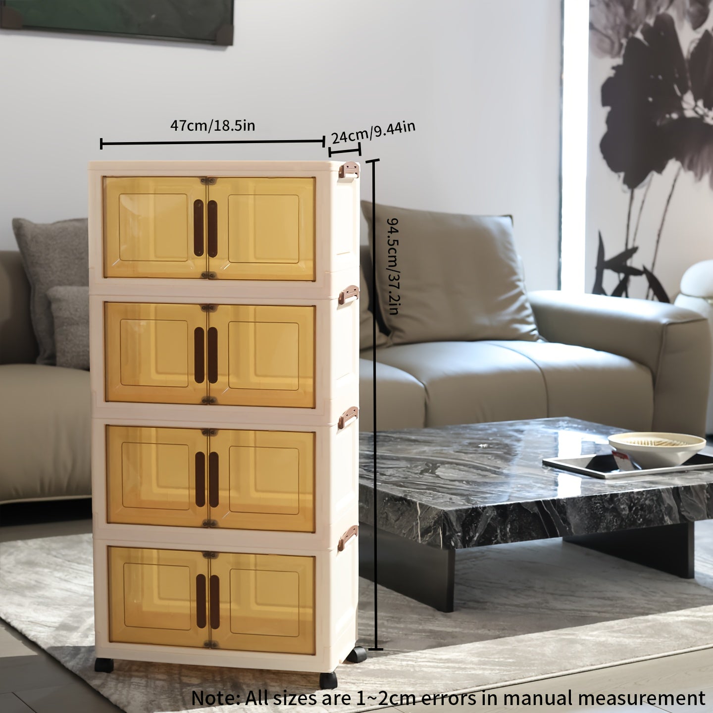 5-Tier Large-Capacity Storage Cabinet with Doors & White\u002FBeige Finish - Heavy-Duty Plastic Stackable Organizer with Cover & Wheels, Space-Saving Modern Wardrobe, Bedroom, Bathroom, Office Furniture - Multi-Purpose Shelving Unit for Home Organization,