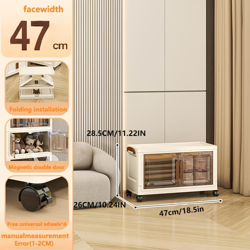 5-Tier Large-Capacity Storage Cabinet with Doors & White\u002FBeige Finish - Heavy-Duty Plastic Stackable Organizer with Cover & Wheels, Space-Saving Modern Wardrobe, Bedroom, Bathroom, Office Furniture - Multi-Purpose Shelving Unit for Home Organization,